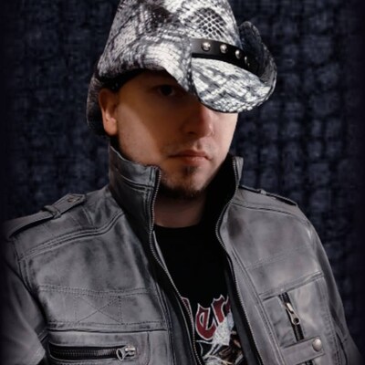 Chapeau Cowboy Noir En Paille Ajustable Bullhide - Crâne De Serpent Rattle, Fait Main Aux États-Unis