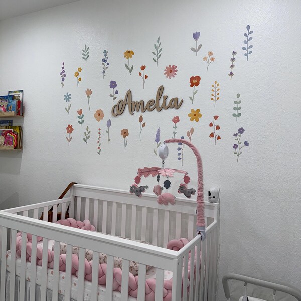 Wildflower Wall Decals - Floral Nursery Decor, Watercolor Flower Wall ...