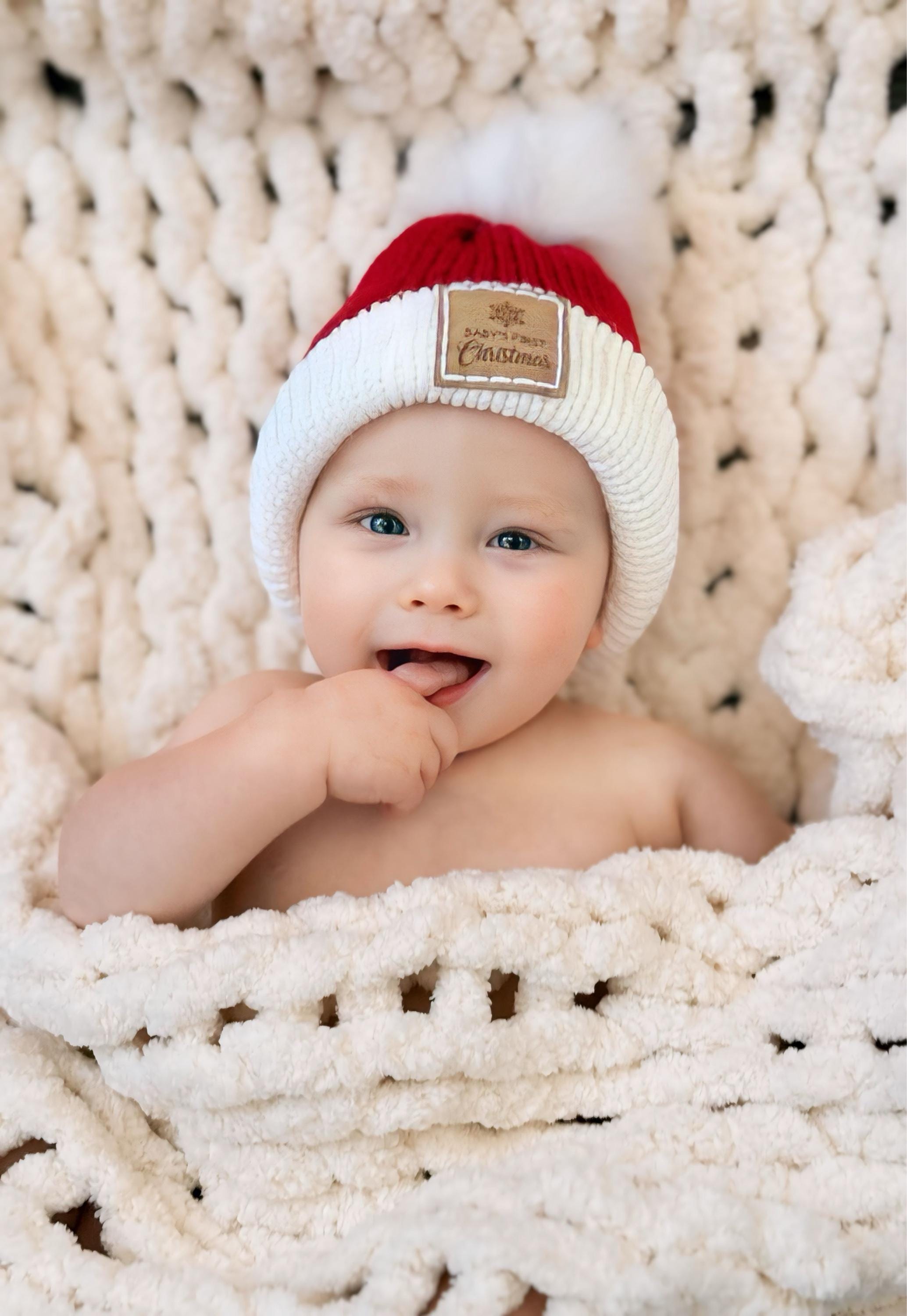 Baby's First Christmas Beanie & Booties Set - Knit Baby Beanie - Crochet Baby Booties - Baby's First Outfit - Going Home Outfit - Baby Gift