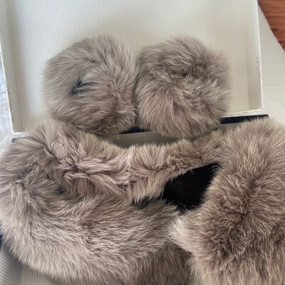 black fox fur slides