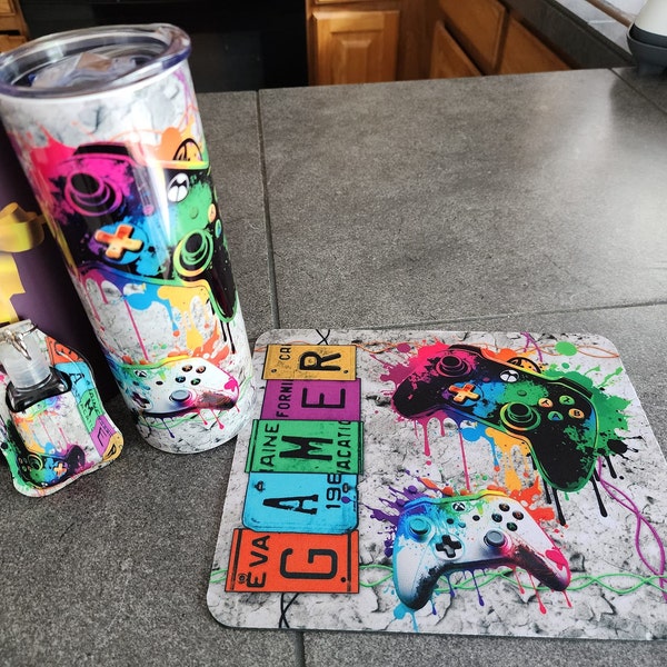 Gamer 20 Oz Skinny Tumbler Sublimation Design Neon Video Game ...