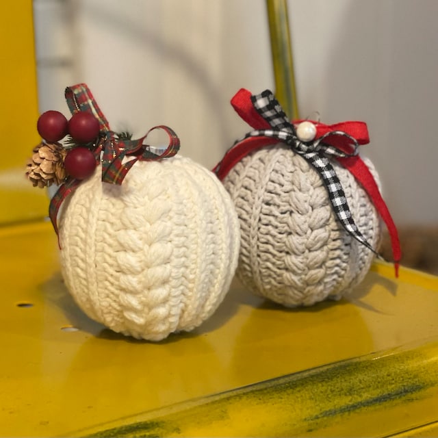 A customer's finished Autumn Wheat Bauble Ornament Crochet Pattern