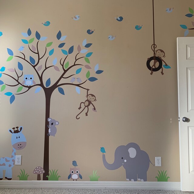 Baby boy wall decal nursery white tree wall decal grey blue Etsy
