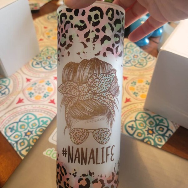 20 OZ Iridescent Leopard Nana Life Sublimation Skinny Tumbler Design ...