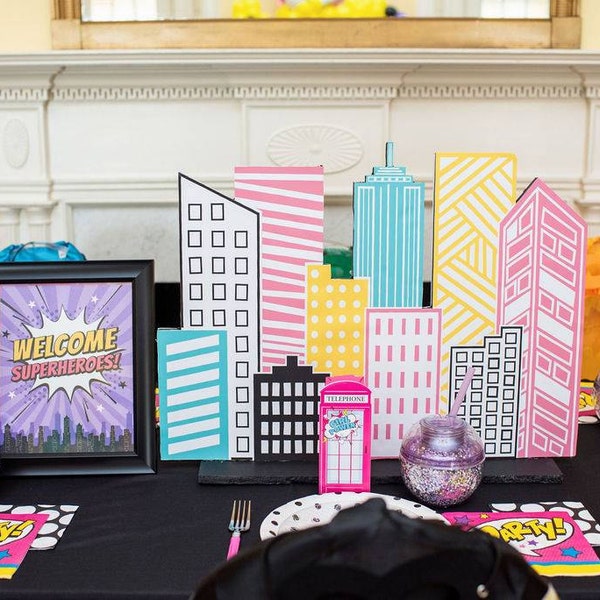 Printable Supergirl Buildings, Printable Party Decor, SUPERHERO Buildings, Kids Birthday, Girl ...