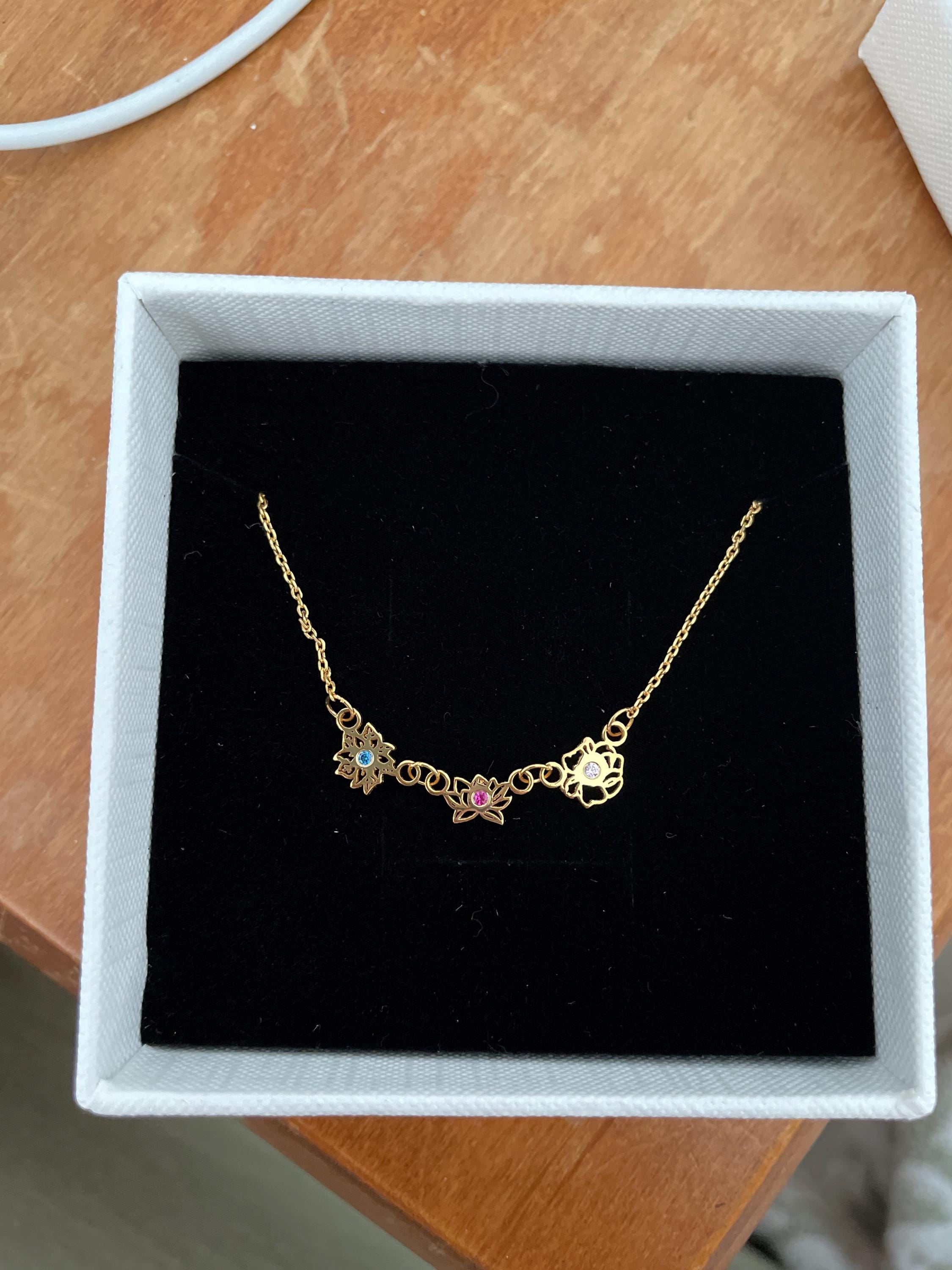 Custom Birthflower Necklace with Birthstone, Family Birth Flower Necklacce, Birth Month Necklace, Bridesmaids Gift for Her, Mothers Day Gift