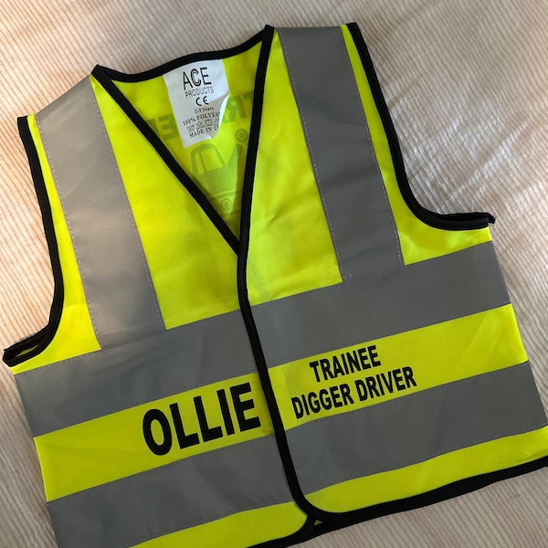 Yellow Trainee Tag Kids Yellow Hi Vis Safety Vest, Trainee Digger Driver, Optional ...