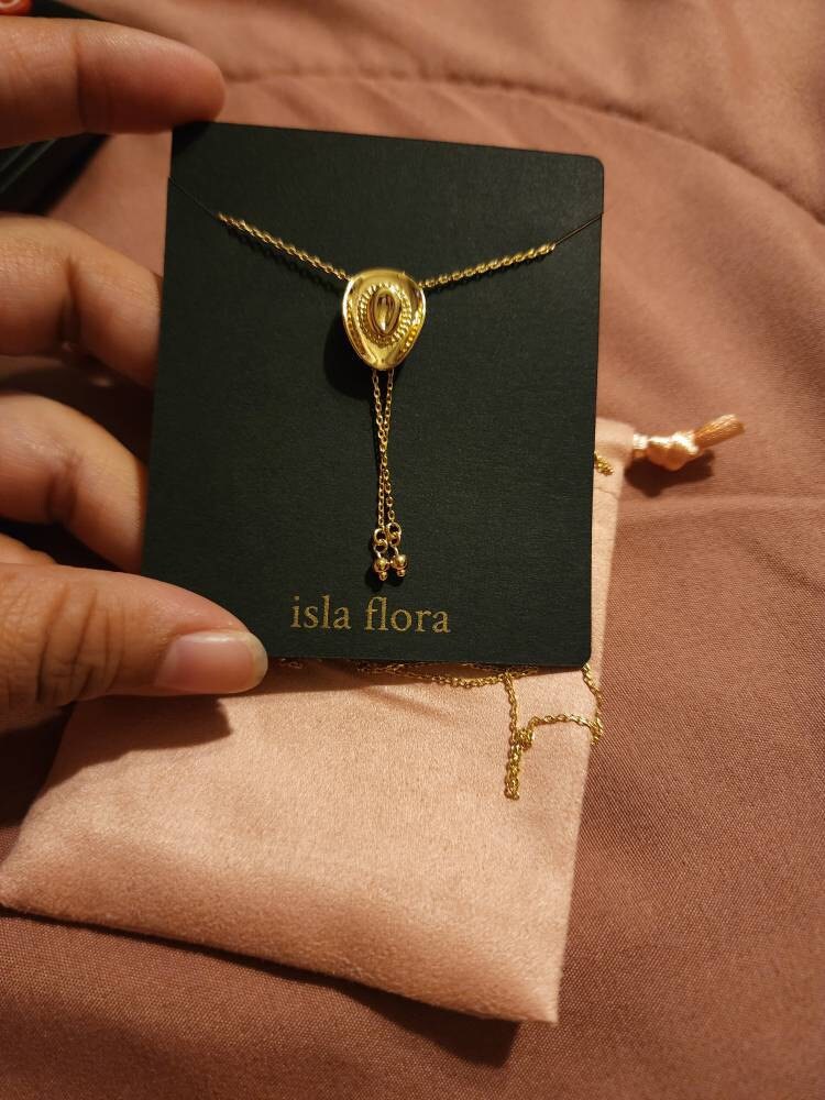 Dainty Cowboy Cowgirl Hat Pendant 29&quot; Bolo Long Chain Necklace, Gold Silver Western, Boots, Country, Minimal Jewelry bridesmaid Her Gift