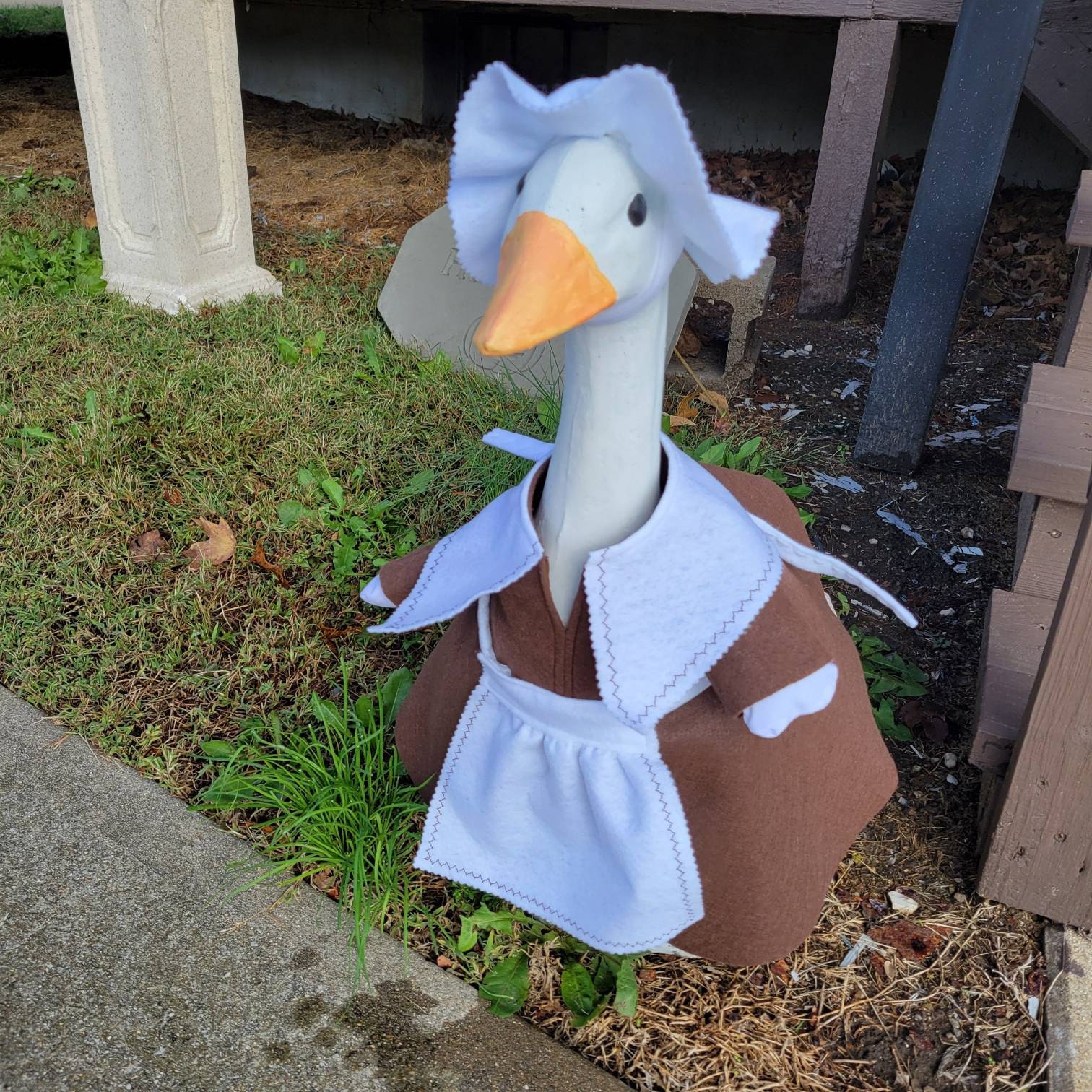 Goose Outfit - Fall Sarah Pilgrim Lawn Goose Clothes - Thanksgiving Goose Outfit - Fits 23"to 25" Plastic/Cement Porch Goose, Handmade by Me