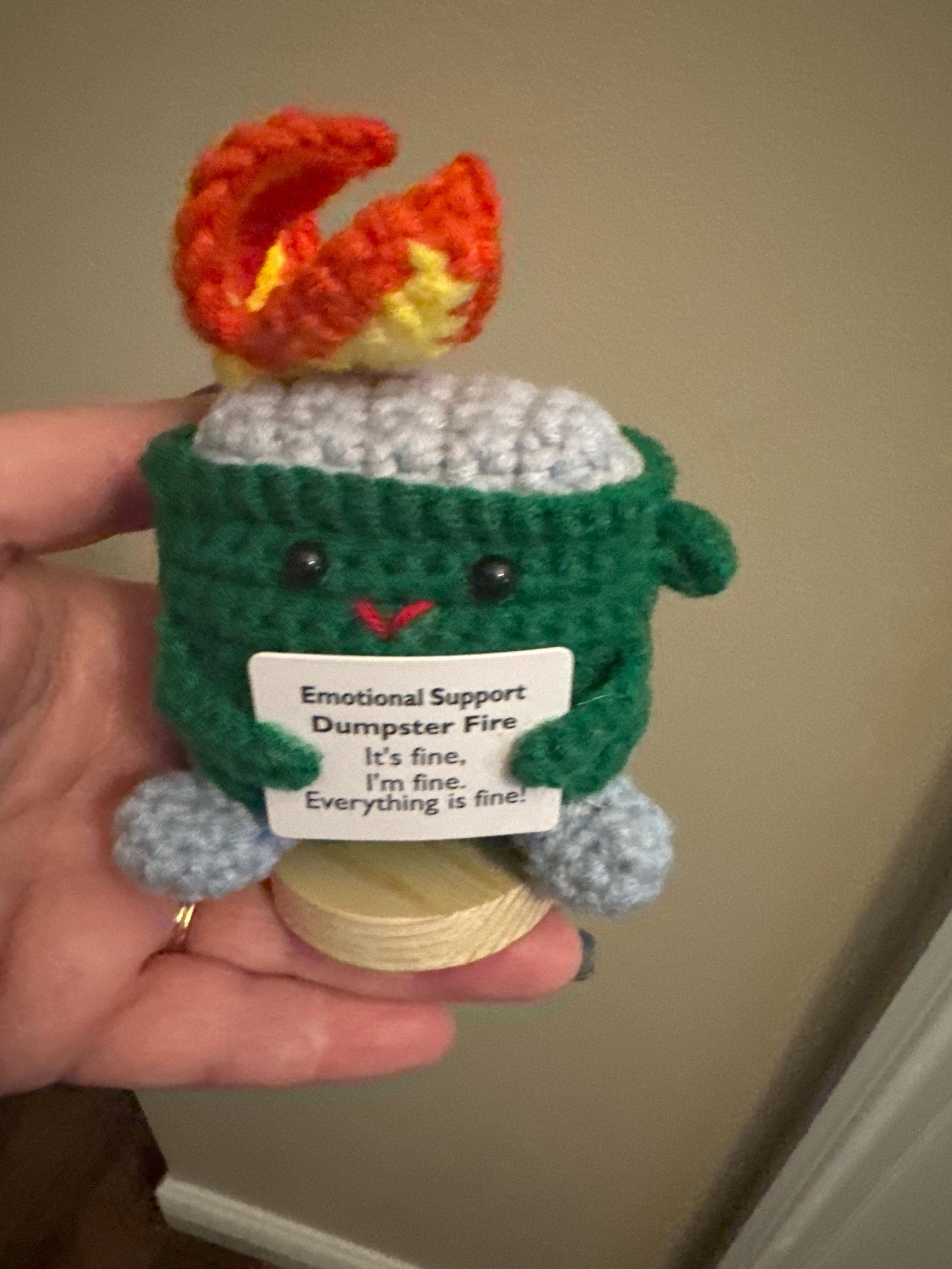 Crochet Trash Can,Burning Trash Can,Thank you for Supporting Me,Emotional Support Dumpster Fire,I&#39;m fine,InterestingGift,Back to school gift