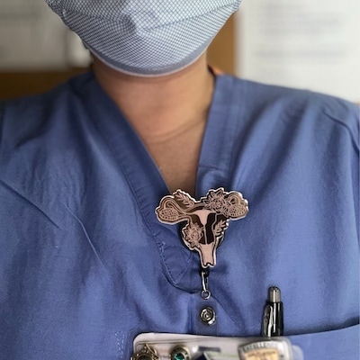 Floral Uterus Badge Reel Nurse Badge Reel Obgyn Badge L&D Nurse Badge ...