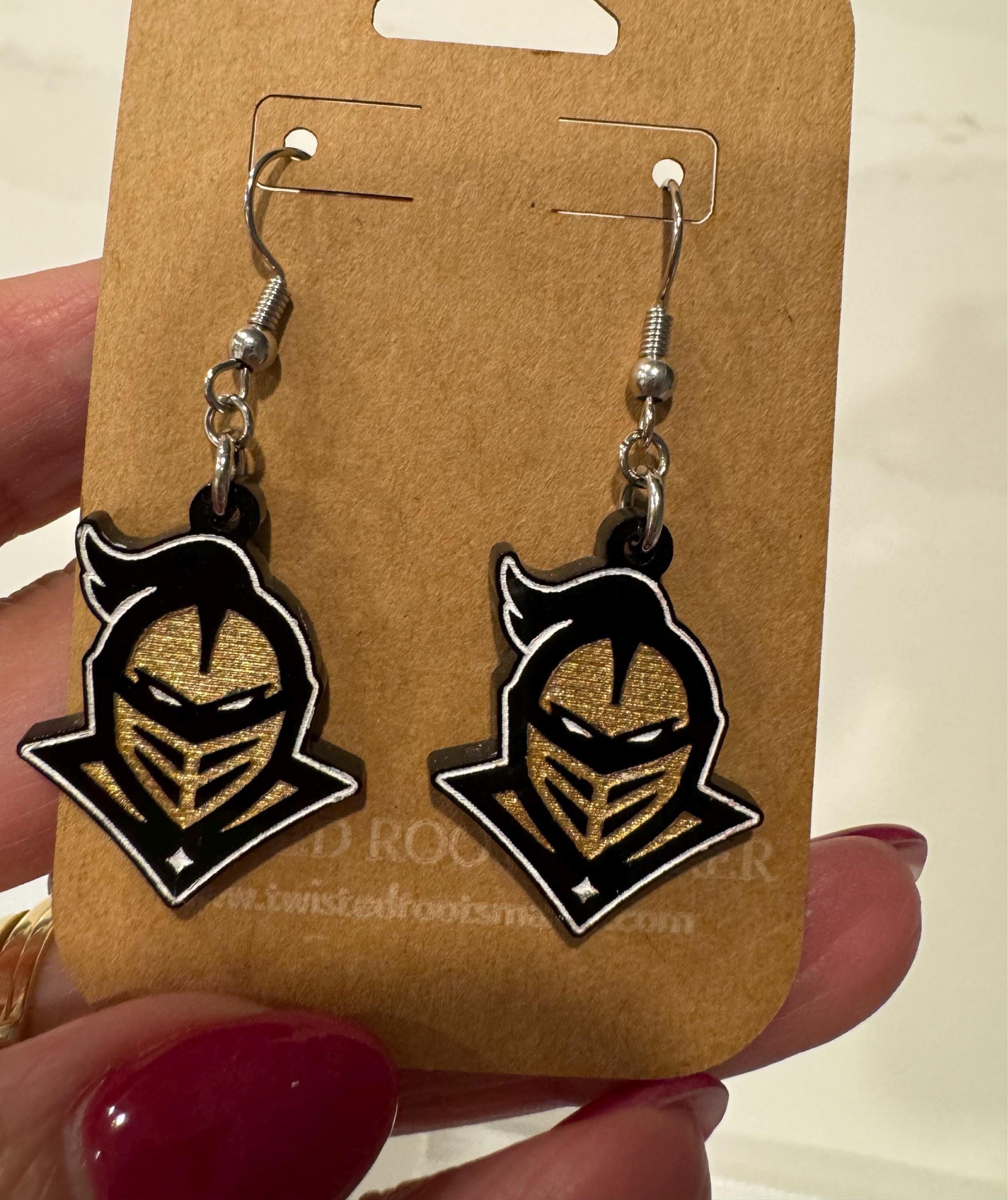 Individuelle, lasergeschnittene und bemalte Ohrhänger mit Schulmaskottchen/Logo | High School | College | Band | Cheerleader | Booster | Spendenaktion