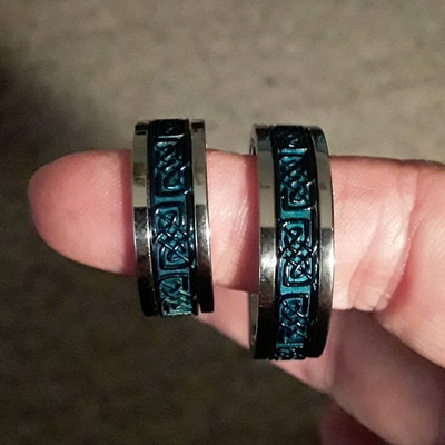 Black & Rainbow Celtic Spinner Ring - Stainless Steel Meditation Worry Wedding Band
