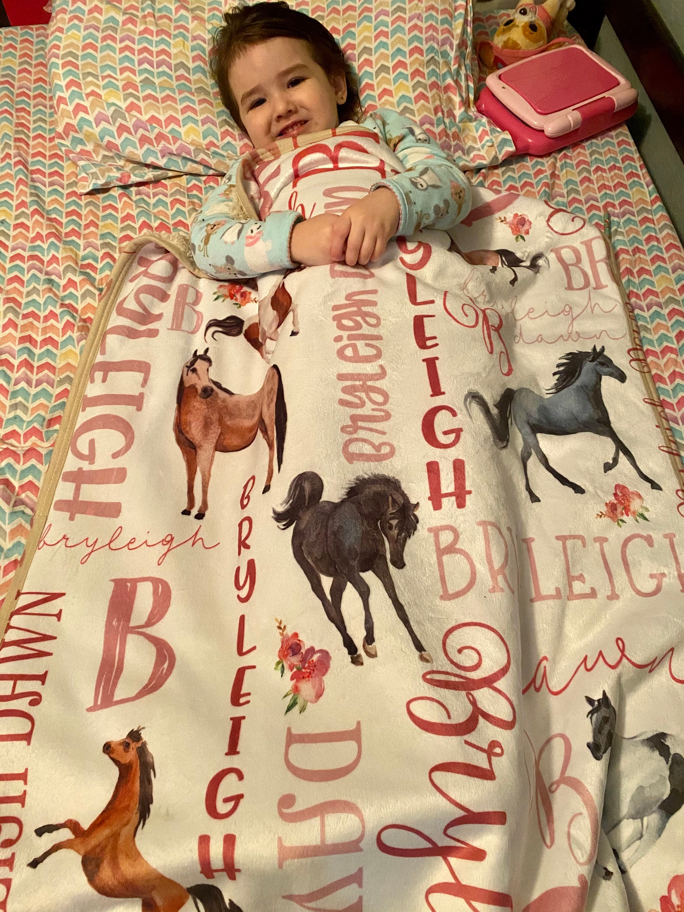 Personalized Horse Baby Blanket - Horse Sherpa Throw Blanket -  Personalized Baby Girl Blanket - Floral Horse Personalized Baby Blanket