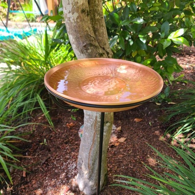 Solid Copper Bird Bath With Stake Hammered Copper Bird Bath Bowl With ...