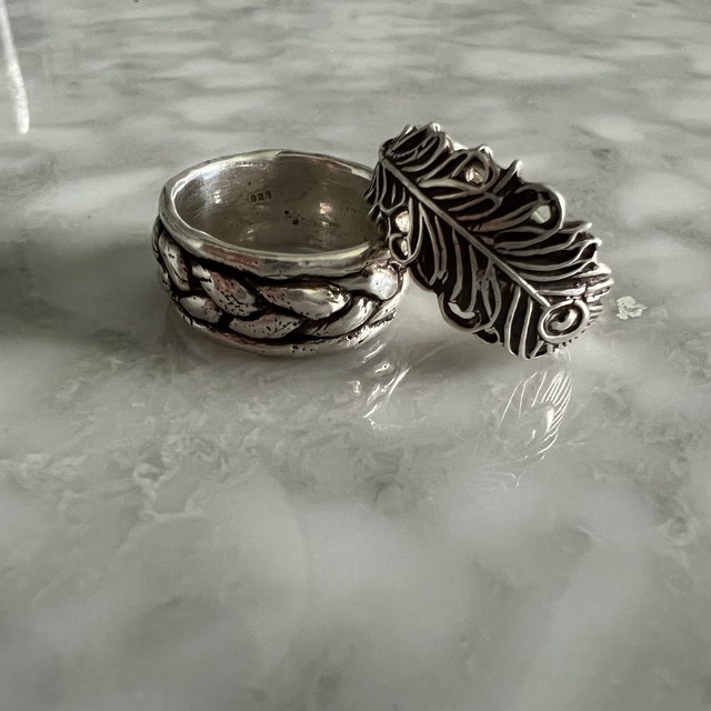 MANON JEWELRY feather pinky ring 3.5号 30 Sterling Feather Ring, Adjustable Feather Ring, Bird Feather