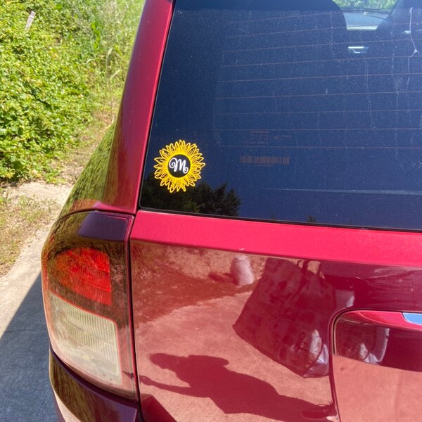 Sunflower Initial Vinyl Decal | Sunflower Decal | Sunflower Car Decal ...