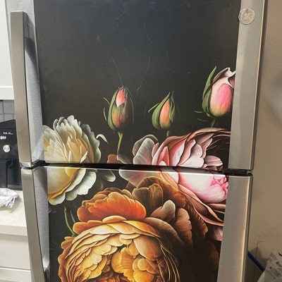 Décal Vinyle Motif Khokhloma Or Et Noir Pour Frigo Et Congélateur – Style Floral Abstrait