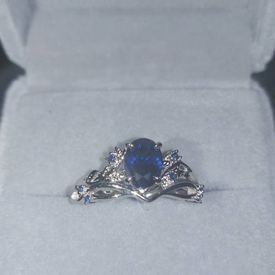 Vintage Blue Sapphire Wedding Ring Set Leaf Twig Engagement Ring Set ...