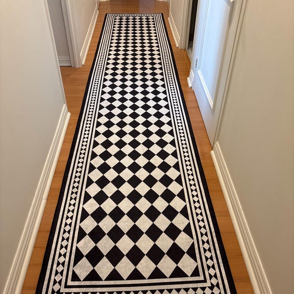 Diamond Runner Rug Black and White Diamond Runner Rug: Geometric Kitchen Hallway Carpet - Etsy