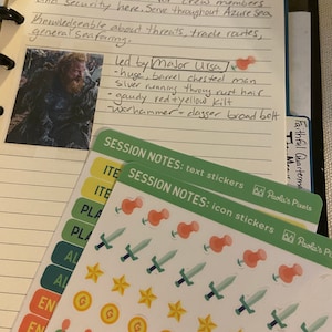 Dungeons and Dragons Session Notes Sticker Sheets Text and Icon Session ...