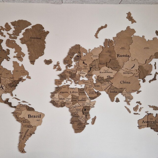 Large 3D Wooden Map of the World, 3D World Map to Mark