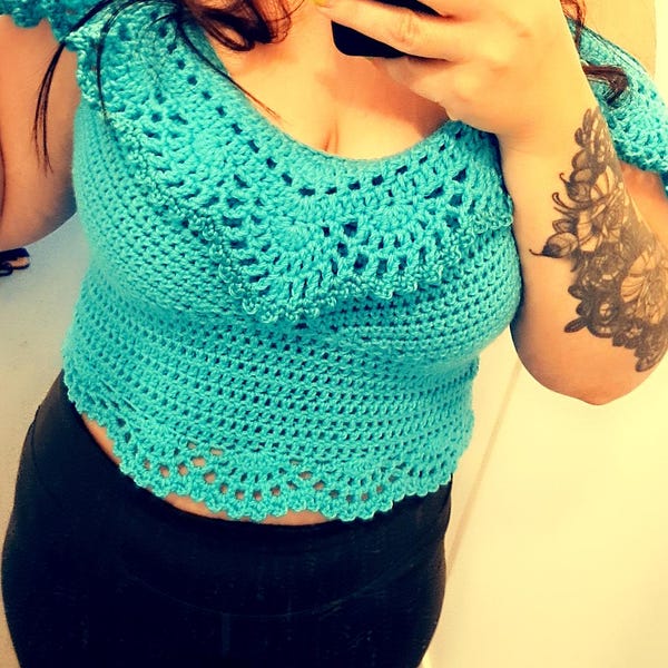 ALLEYIA Knitted Crochet Crop Top And Floral Love Skirt Co Ord Set
