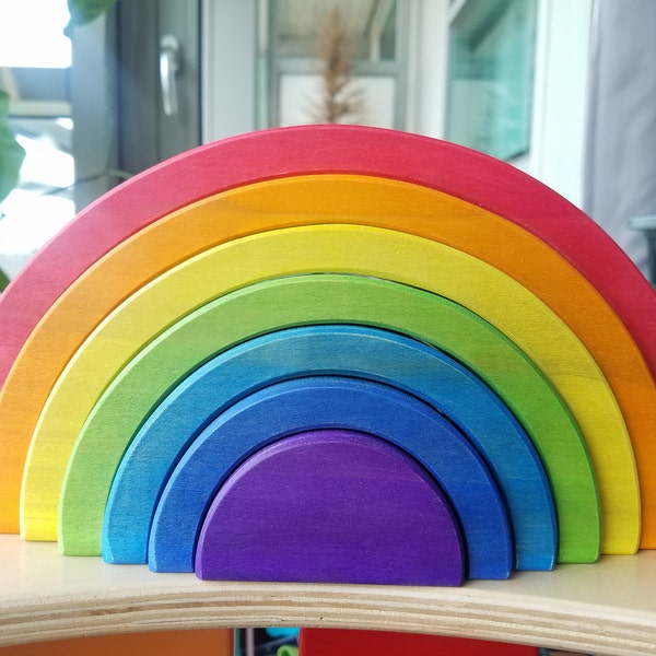 Rainbow Stacker, Rainbow Puzzle Stacker, Wooden Toy, Waldorf Inspired ...