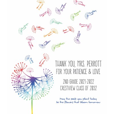 Teacher Gift Print Dandelion Class Gift Rainbow Dandelion Bespoke ...