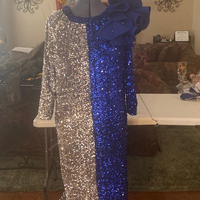 Royal Blue Sequin on Royal Stretch Velvet With Luxury Sequins All Over ...