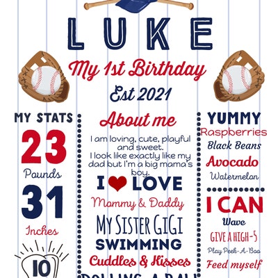 Baseball 1st Birthday Poster Baseball Birthday Milestone Etsy Iap Oc5glyyu