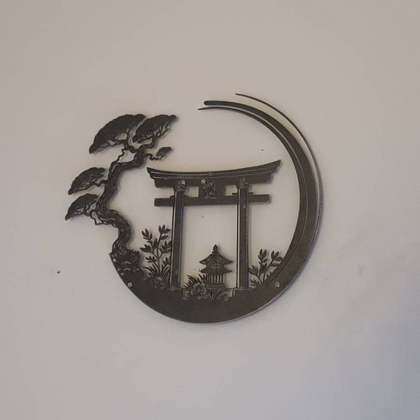Enso Circle With Torii Gate Metal Wall Decor, Japanese Bedroom Decor ...