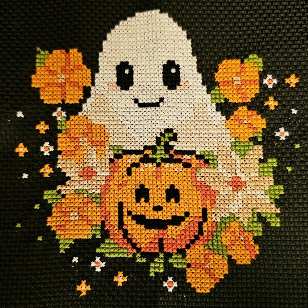 Flower Ghost Cross Stitch Pattern PDF - Cute Funny Easy Small Halloween ...