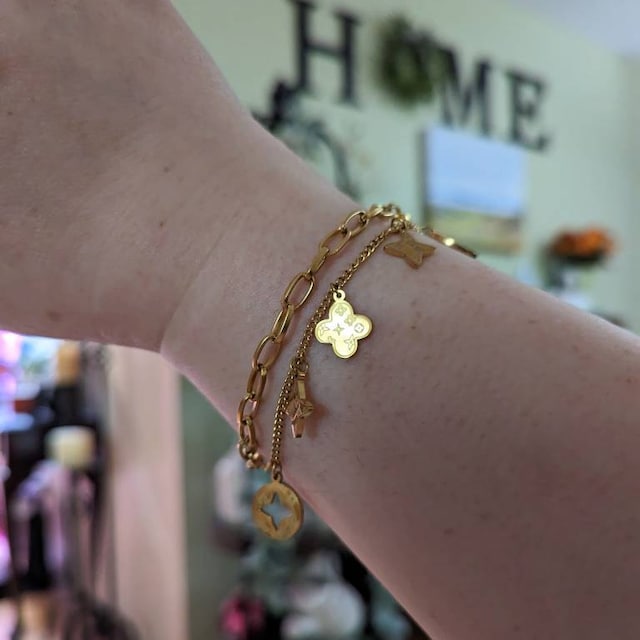 Mop Four Leaf Clover Bracelet - Gold or Silver Gold