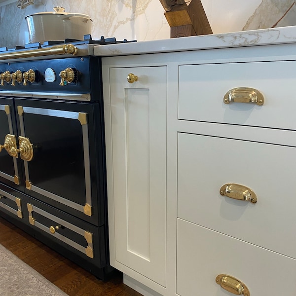 Solid Polished Brass Cabinet Handles & Knobs | Kitchen Cupboard Door ...