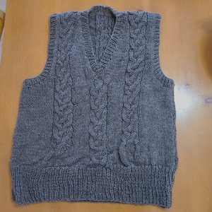 V-neck Cable Vest Knitting Pattern 4 Ply & 8 Ply Versions 30-44