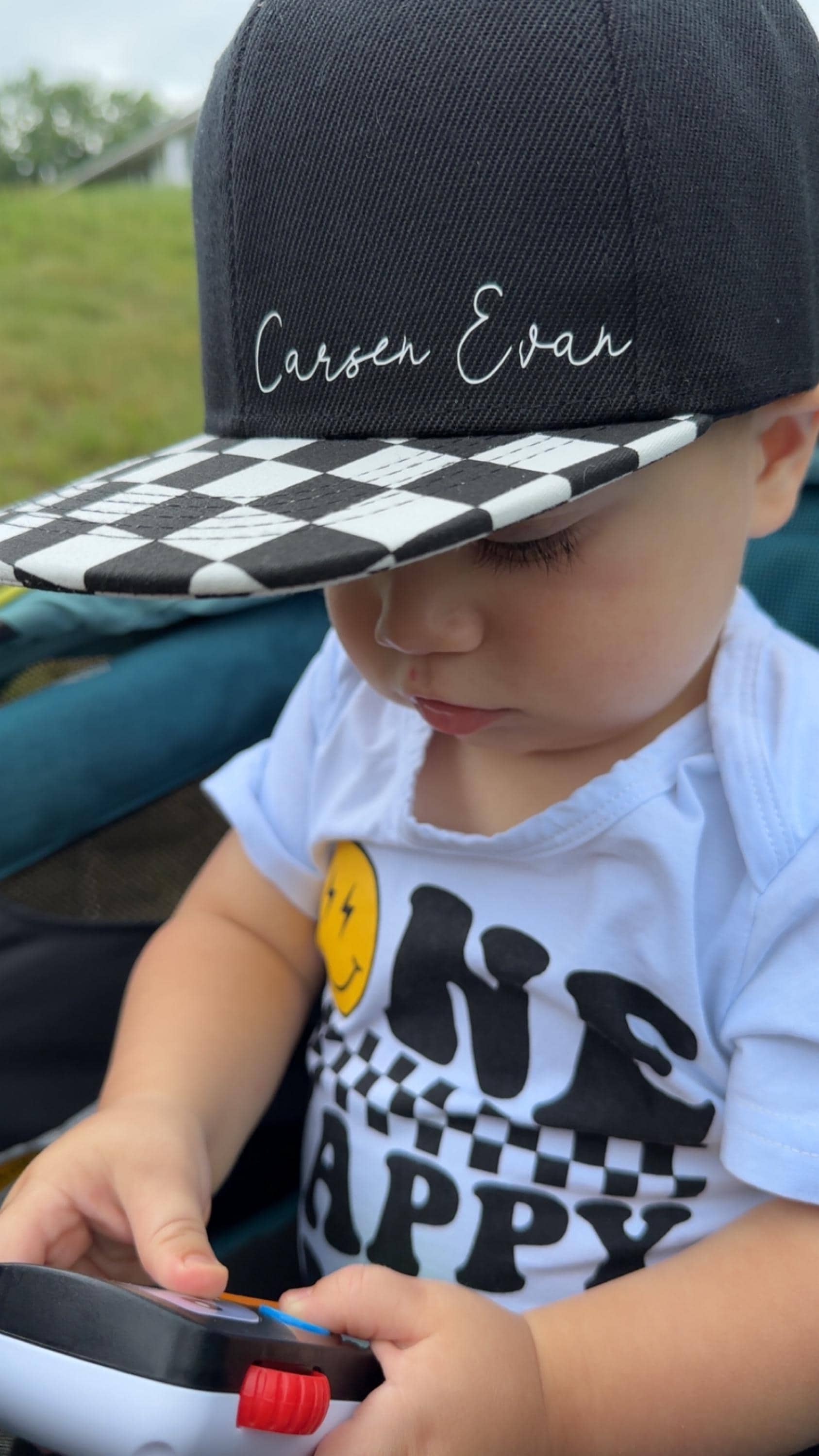 Custom Name Hat Flat Bill Kids Hat Baby Flat Bill Name Hat Gift Hat Checkered Ball Cap Personalized Kids Gits Personalized Accessories
