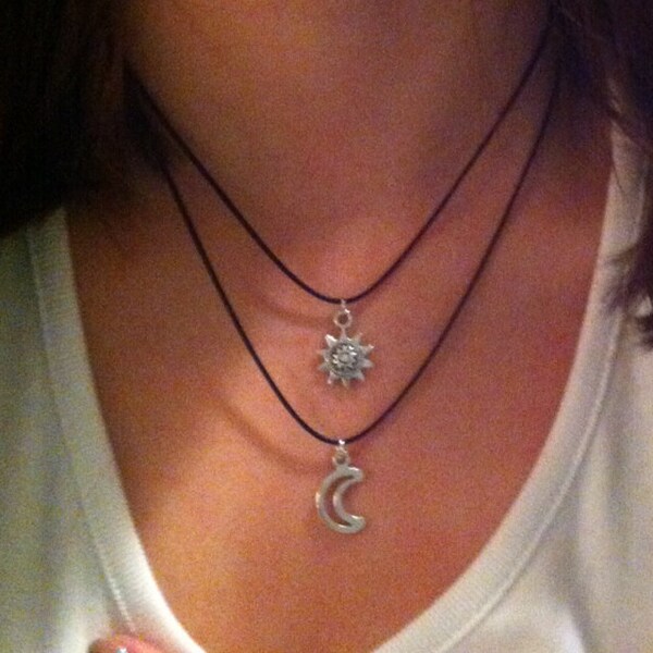 Double Choker Necklace Silver / Gold Sun and Moon Charms 90s Layered ...