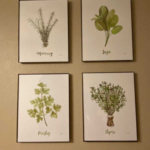 Herbs Set of 4 Watercolor Painting, Kitchen Prints, Sage Thyme Rosemary ...