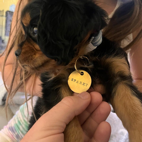 Custom Hand Stamped Dog Tags - Gold Handmade Engraved Typewriter Font ...