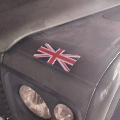 2 Extra Large Union Jack Wavy British Flag Stickers - Silver Mirror & Gloss Black