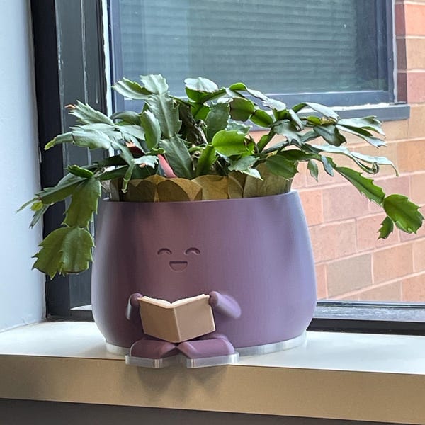 Cute Planter Book, Book Lover Gift, Unique Plant Pot Reading, Indoor ...