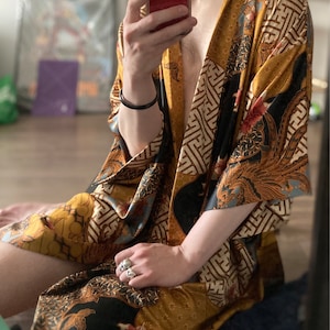 Black and Gold Mens Silk Kimono Robe, Boheme Silk Dressing Gown for Man ...