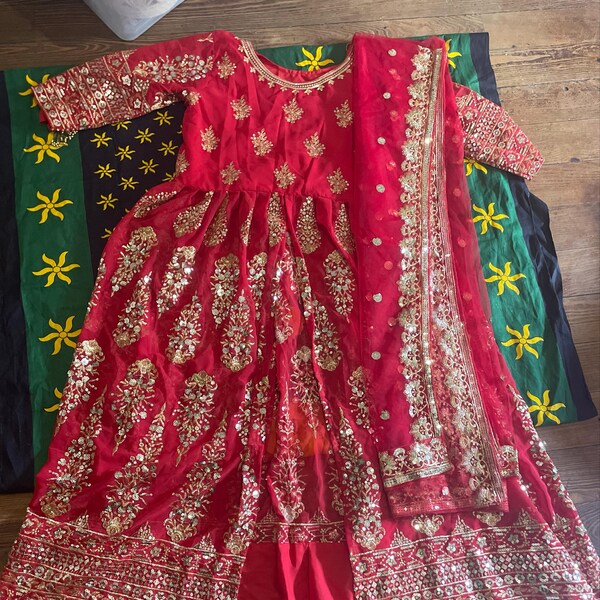 Yellow Gown & Pant Set with Sequence Embroidery and Lace Border Dupatta