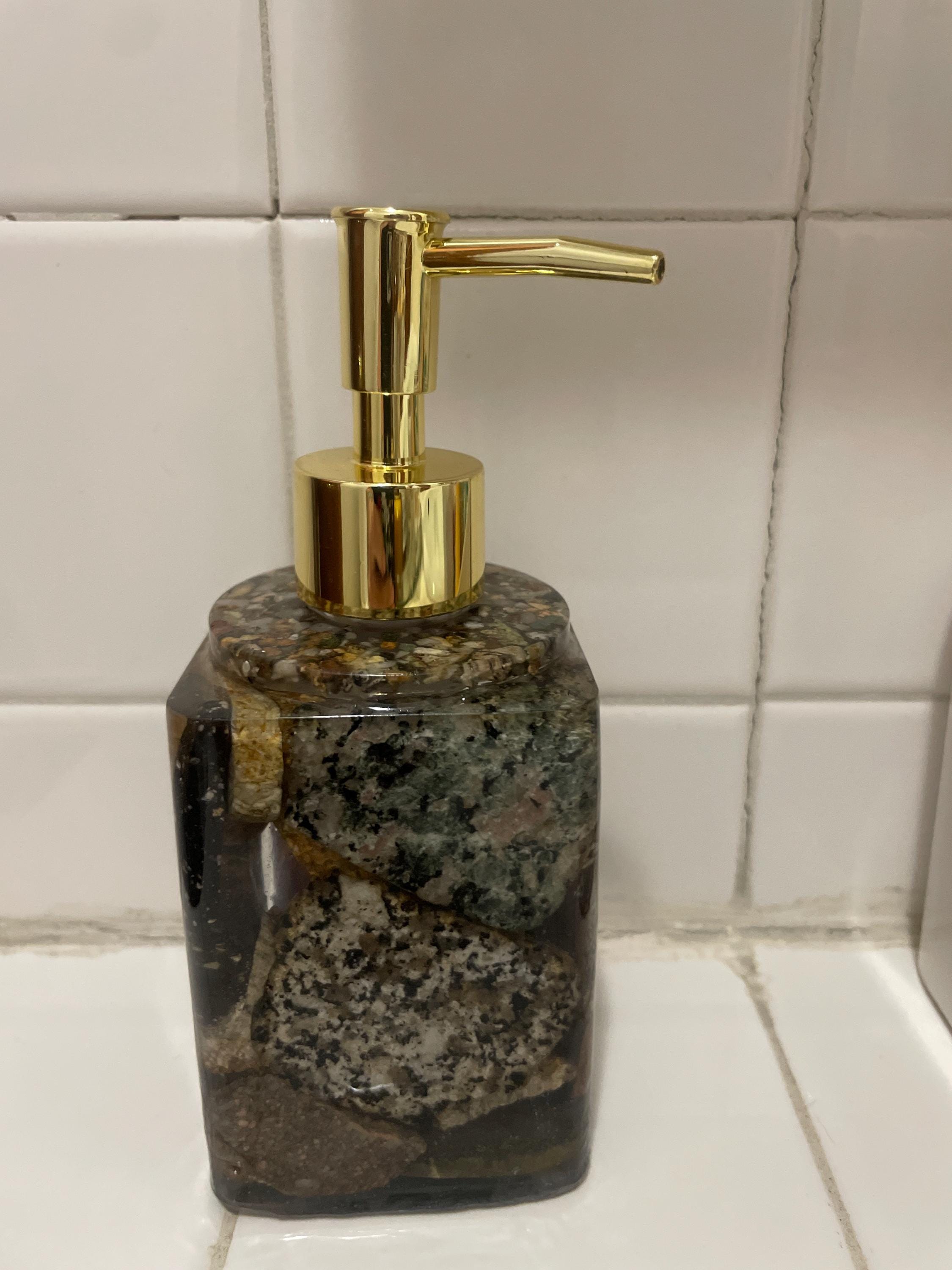 Hand crafted from Start to finish. Wicked elegant liquid soap dispenser!  Made with cut Maine Rocks!  Exquisitely unique