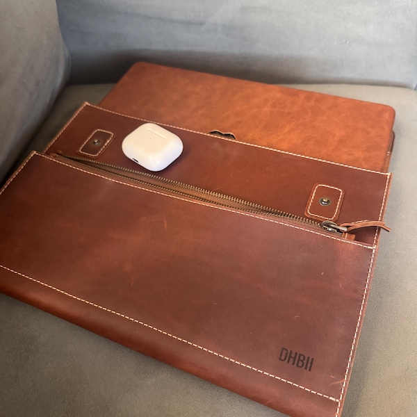 Leather Laptop Sleeve, Personalized Full Grain MacBook Case, 13 14 15 ...