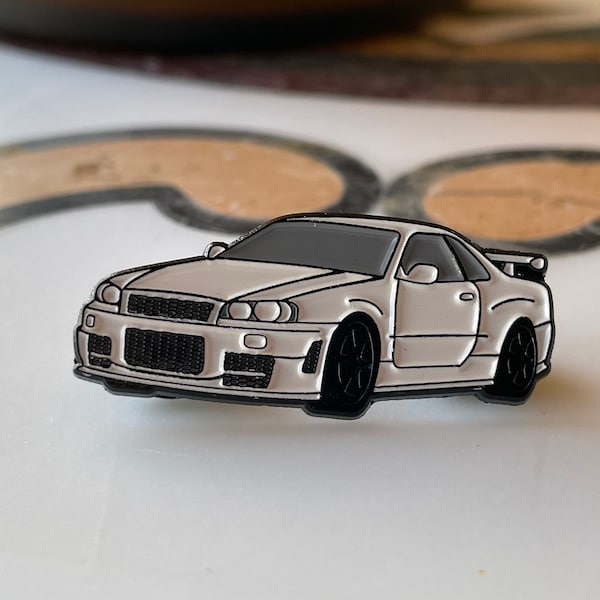 Nissan Skyline GT-R R34 (white) Car Pin | Sports Race Import Car | Soft ...