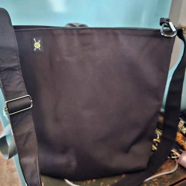 All Black Large Crossbody Bag, Fabric Shoulder Bag With