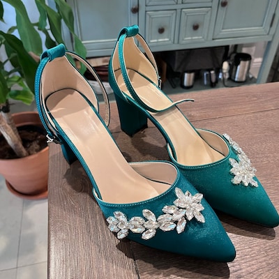 Green Block Heels, Gift for Her, Wedding Shoes, Green Heels, Emerald ...