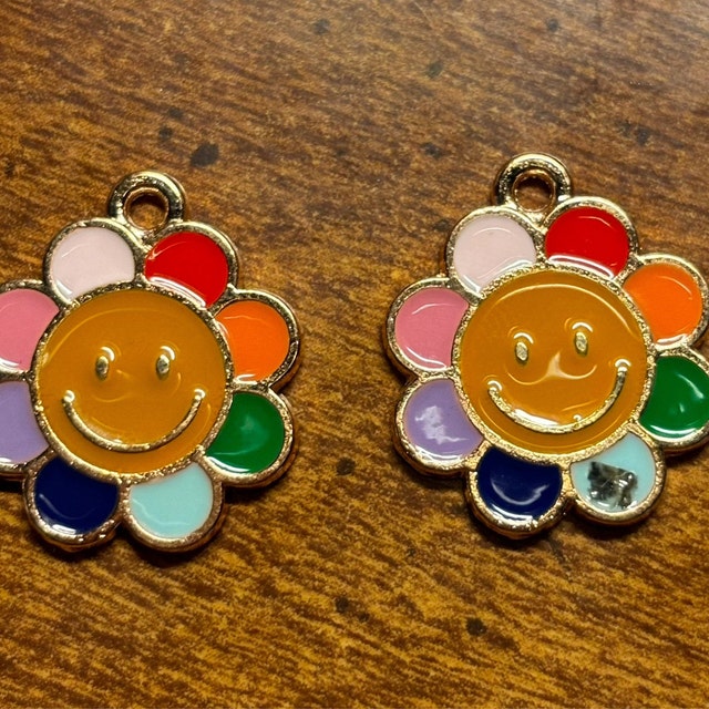 Flower Charm Smiley Face Multi Colored Zinc Based Alloy Gold